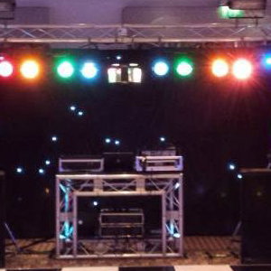 Black Platinum Disco Rig with large centrepiece, TVs and hi-tech DJ booth