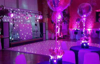 White Gold Rig with mirrorball, Starlit dance floor and uplighters 2