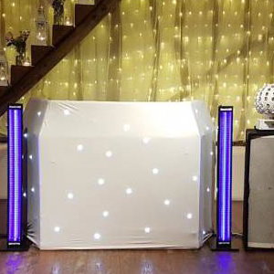 Mini-Hi-Tech Rig with white Starcloth DJ booth and UV tubes
