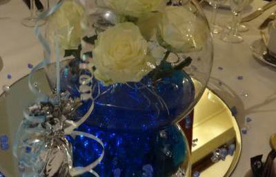 royal blue and ivory fish bowls