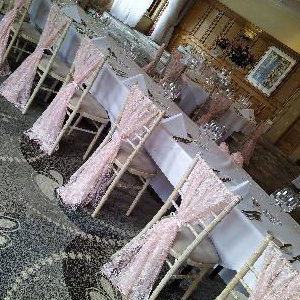 Dusky pink wedding set up 