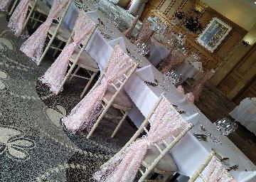 Dusky pink wedding set up 