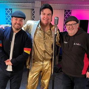 Ray Godwin is Elvis with his cousin Johhny Vegas and Alex Brooker in ITV's DNA Journey.