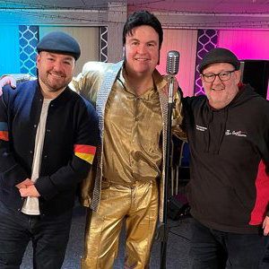 Ray Godwin is Elvis with his cousin Johhny Vegas and Alex Brooker in ITV's DNA Journey.