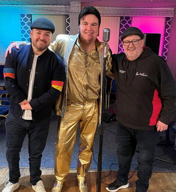 Ray Godwin is Elvis with his cousin Johhny Vegas and Alex Brooker in ITV's DNA Journey.