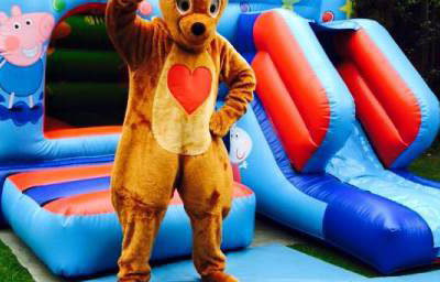 Pig Castle and Bear Mascot Costume