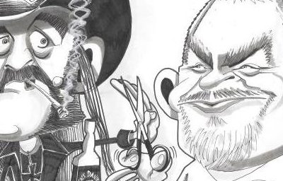 Lemmy and friend by Mick Wright Caricatures