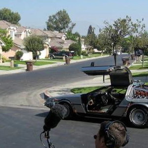 The BTTF Car being filmed on original movie loaction by Universal Studios