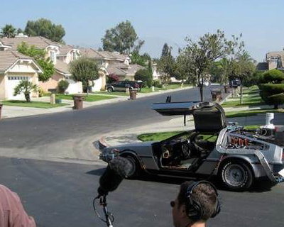 The BTTF Car being filmed on original movie loaction by Universal Studios