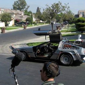 The BTTF Car being filmed on original movie loaction by Universal Studios