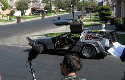 The BTTF Car being filmed on original movie loaction by Universal Studios