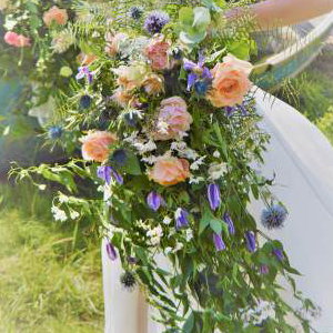 cascade pink peach and blue bouquet
