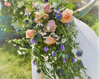 cascade pink peach and blue bouquet