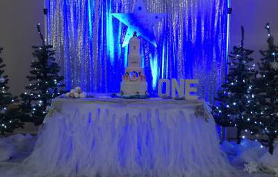 Winter Wonderland Feature Table hire in Hertfordshire, Bedfordshire, Essex & surrounding areas. Perfect for birthdays or corporate events