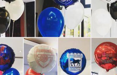Football Themed Balloon Cluster Centrepieces in Hertfordshire, Bedfordshire, Essex & surrounding areas. 