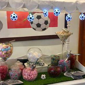 Football themed Candy Cart hire in Hertfordshire, Bedfordshire, Essex & surrounding areas. 