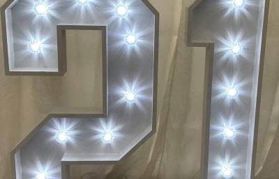 4ft Light Up '21'Number hire in Hertfordshire, Bedfordshire, Essex & surrounding areas.