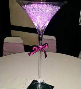 Martini Glass Table Centrepiece hire in Hertfordshire, Bedfordshire, Essex & surrounding areas. Perfect for weddings, birthdays & corporate events