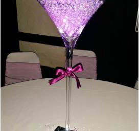 Martini Glass Table Centrepiece hire in Hertfordshire, Bedfordshire, Essex & surrounding areas. Perfect for weddings, birthdays & corporate events