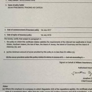 Public Liability Certificate