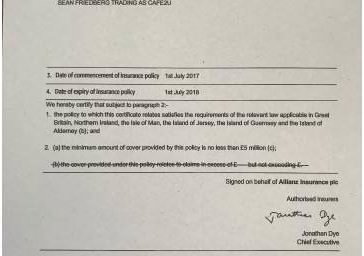 Public Liability Certificate