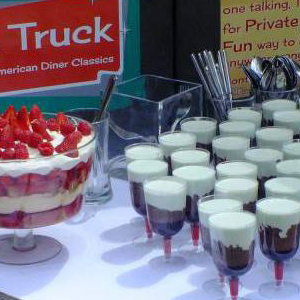 Puddings at outdoor baptism party for 80 people in Kent