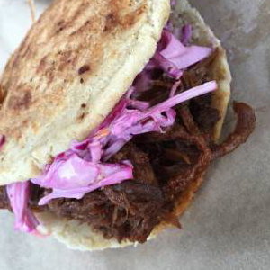Arepa Filled with Beef Brisket and Home Made Coleslaw