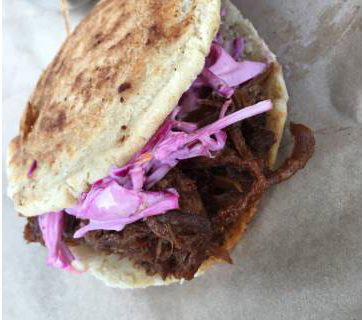 Arepa Filled with Beef Brisket and Home Made Coleslaw