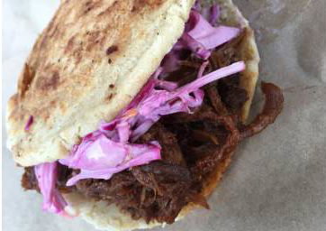 Arepa Filled with Beef Brisket and Home Made Coleslaw