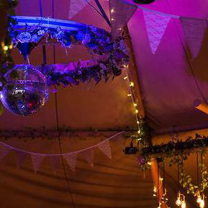 Coloured lights + fairy lights + edison light bulbs
