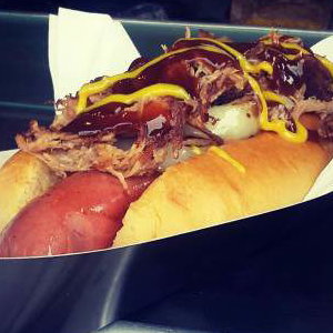 pulled pork hot dog