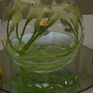 Fish Bowl Vase Centrepiece with Calla Lilies