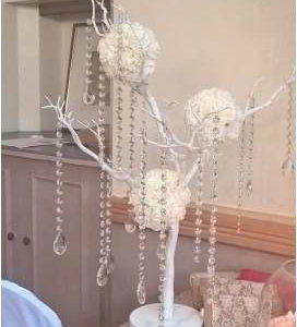 White Manzanita Style Crystal Trees with silk flowers