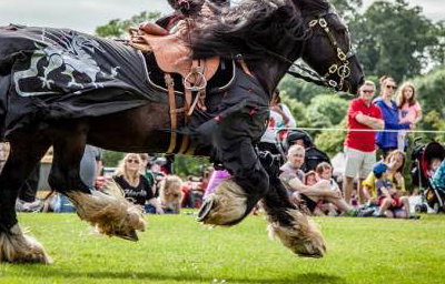 Flavours of Fingal Country Show Dublin Ireland - The Cavalry of Heroes Medieval Jousting Horse Stunt Show - Dark Knight Headstand Scissors Trick Riding Sequence 2