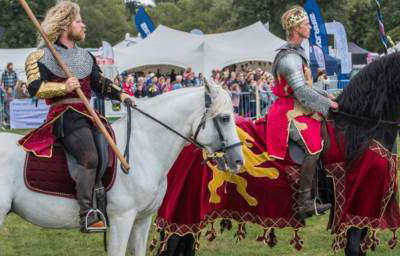 043 Cavalry of Heroes Medieval Jousting Knights on Horseback at Usk Show Monmouth Larry Weaver Photos