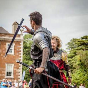 Flavours of Fingal Country Show Dublin Ireland - The Cavalry of Heroes Medieval Jousting Horse Stunt Show - Sword Fight The Dark Knight against The Golden Knight
