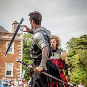 Flavours of Fingal Country Show Dublin Ireland - The Cavalry of Heroes Medieval Jousting Horse Stunt Show - Sword Fight The Dark Knight against The Golden Knight