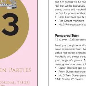 Princess Party Treatment Menu