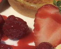 Lemon tart, summer fruits, Amaretto cream
