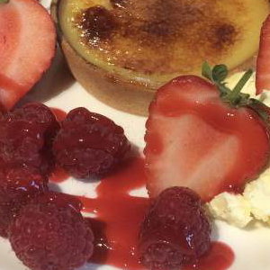 Lemon tart, summer fruits, Amaretto cream