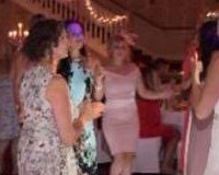 Twilight package @ Gisborough Hall, Starlit white Led dance floor, pink & purple uplighting and our giant illuminated Mr & Mrs.