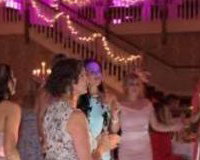Twilight package @ Gisborough Hall, Starlit white Led dance floor, pink & purple uplighting and our giant illuminated Mr & Mrs.