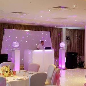 Raithwaite Estate Whitby white wedding package, one of our stunning starlit Led dance floors complete with uplighting and a full white wedding DJ supplied by Disco Dan.