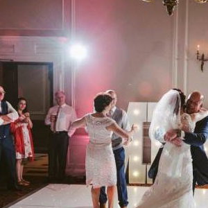 Stunning White Starlit Led dance floor and white giant Mr & Mrs at the gorgeous Crathorne Hall Hotel near Yarm.