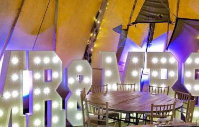 Our Giant Led Mr & Mrs at the award winning Woodhill Hall Otterburn, Northumberland.