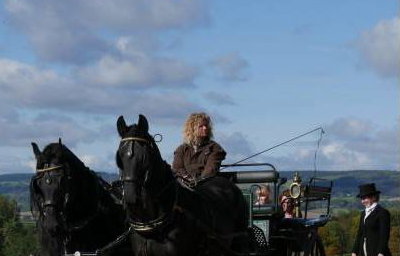 Carriage Driving Period Drama - Horse Drawn Carriage with pair of black friesian horses at National Trust from Marc Lovatt and The Cavalry of Heroes Film Horses and Carriages