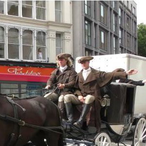 Publicity Stunt for Audible by Amazon Northanger Abbey London Black Friesian Horses from Marc Lovatt and The Cavalry of Heroes Film Horses and Carriages