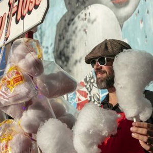 candy floss events server and stall at Down by the river