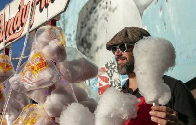 candy floss events server and stall at Down by the river