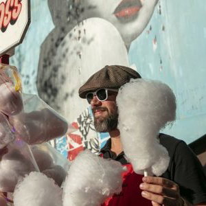 candy floss events server and stall at Down by the river